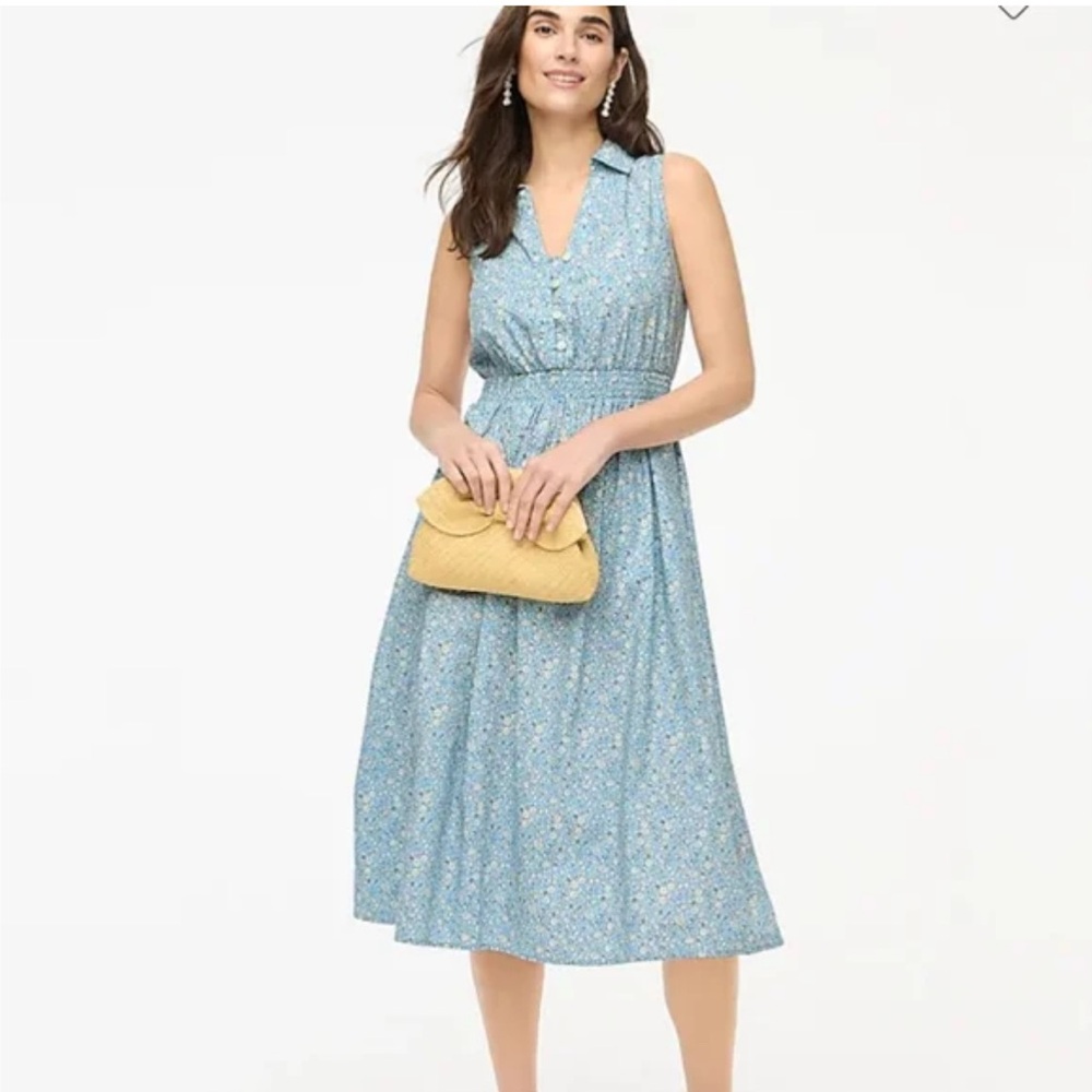 J Crew light blue floral sleeveless midi dress